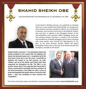 Shahid Sheikh's OBE Award