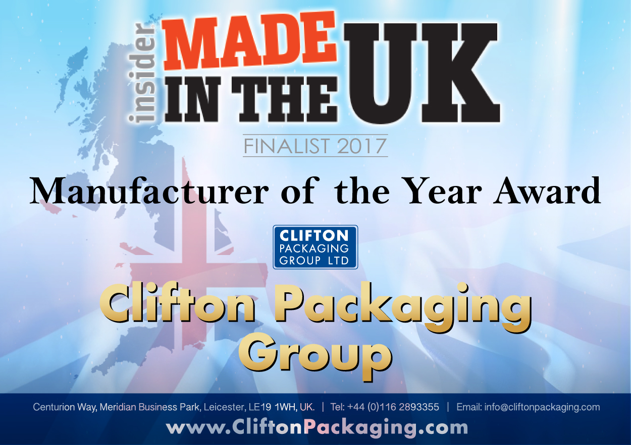 Insider Made in the UK 2017, Manufacturer of the Year Award, Clifton Packaging Group