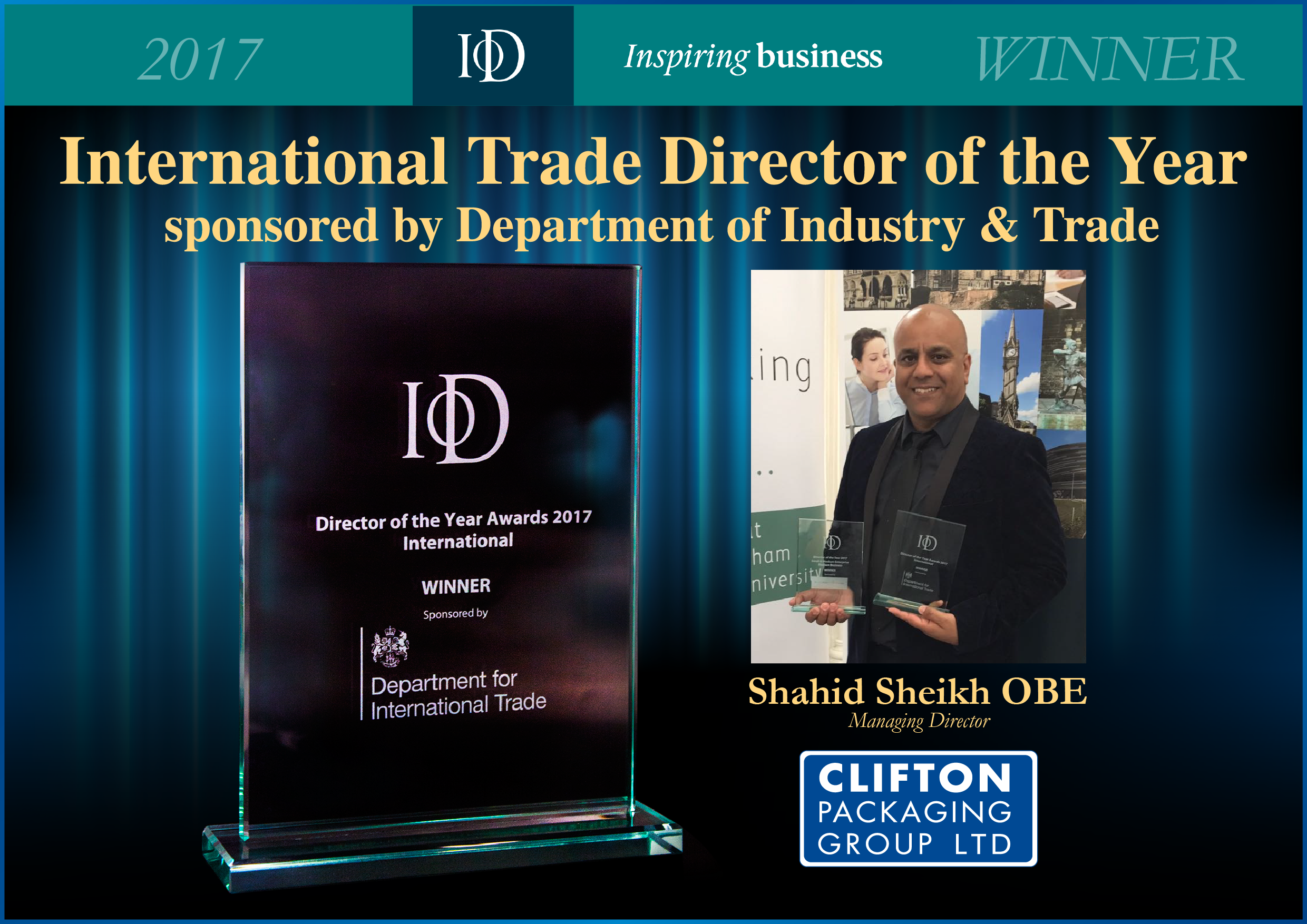 International Trade Director of the Year 2017, Clifton Packaging Group ltd. Packaging, Flexible Packaging