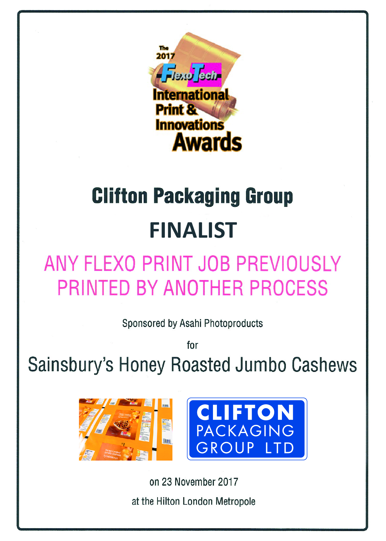 Flexo Tech Awards 2017, Finalist Any Flexo Print Job Previously Printed by another process
