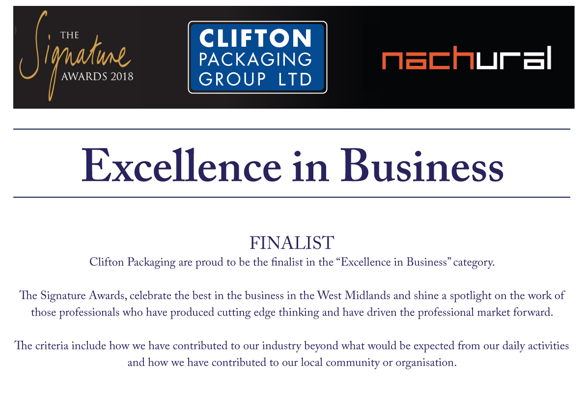 The Signature Awards 2018 Finalist. Clifton Packaging Group Ltd