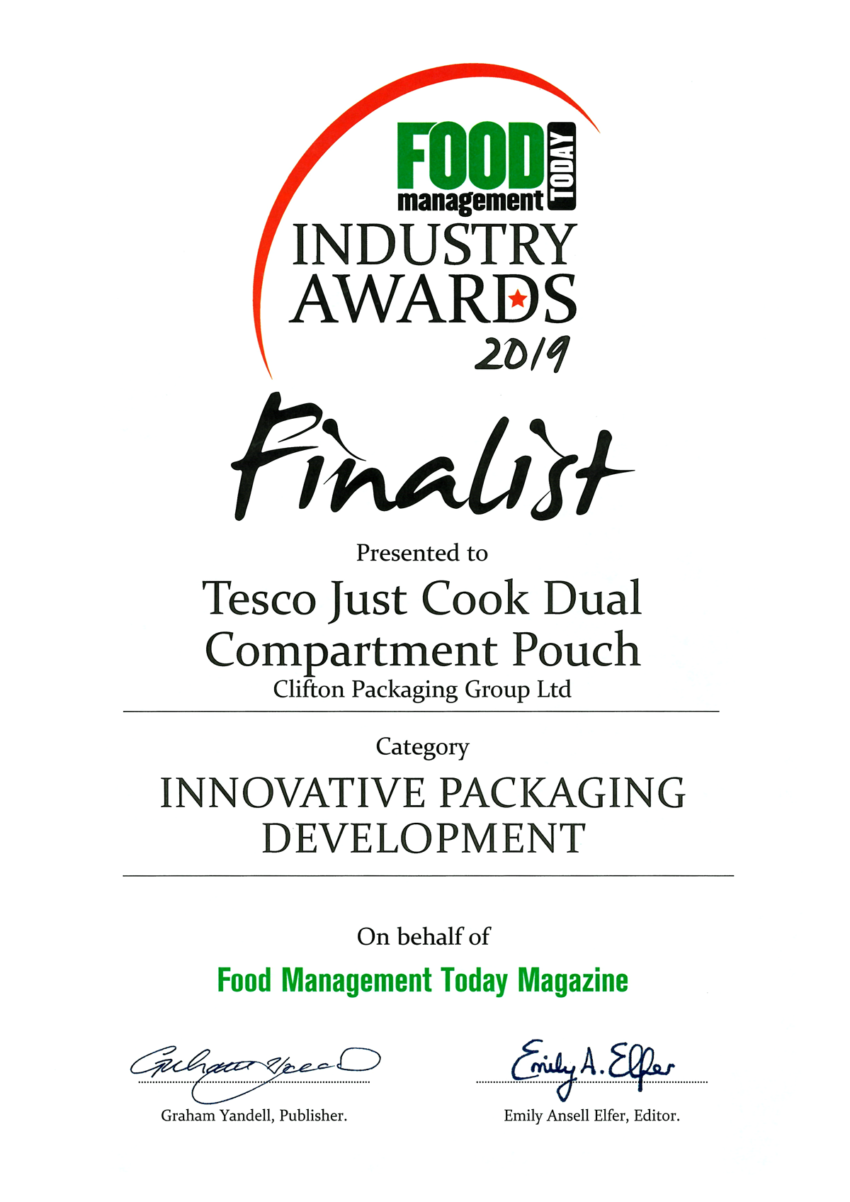 Food Industry Awards 2019 Finalist - Dual-Compartment